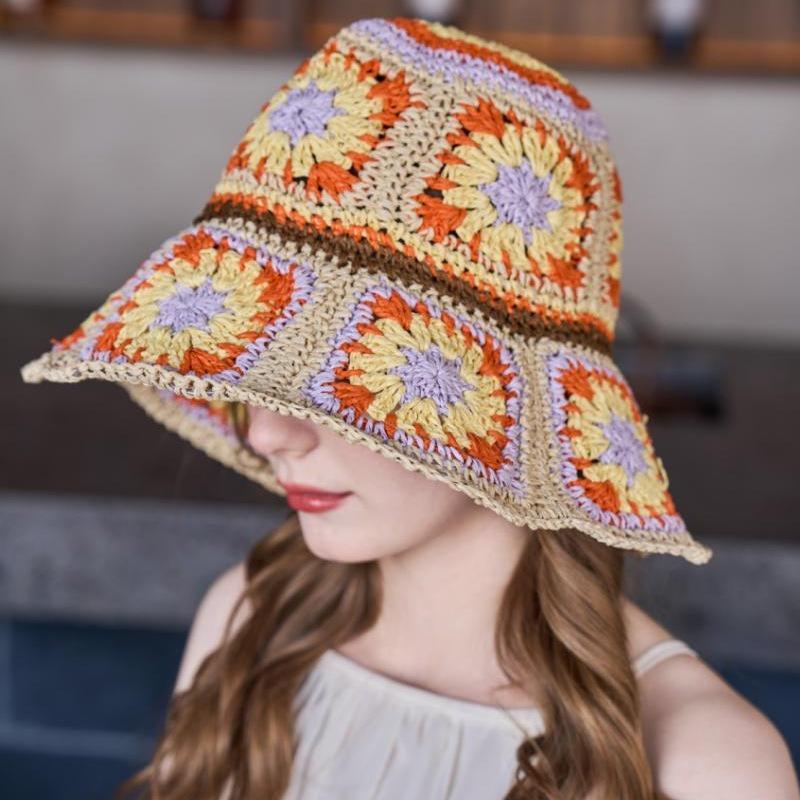 Hat travel sun protection sun hat beach straw hat foldable papyrus big brim sunshade bucket hat