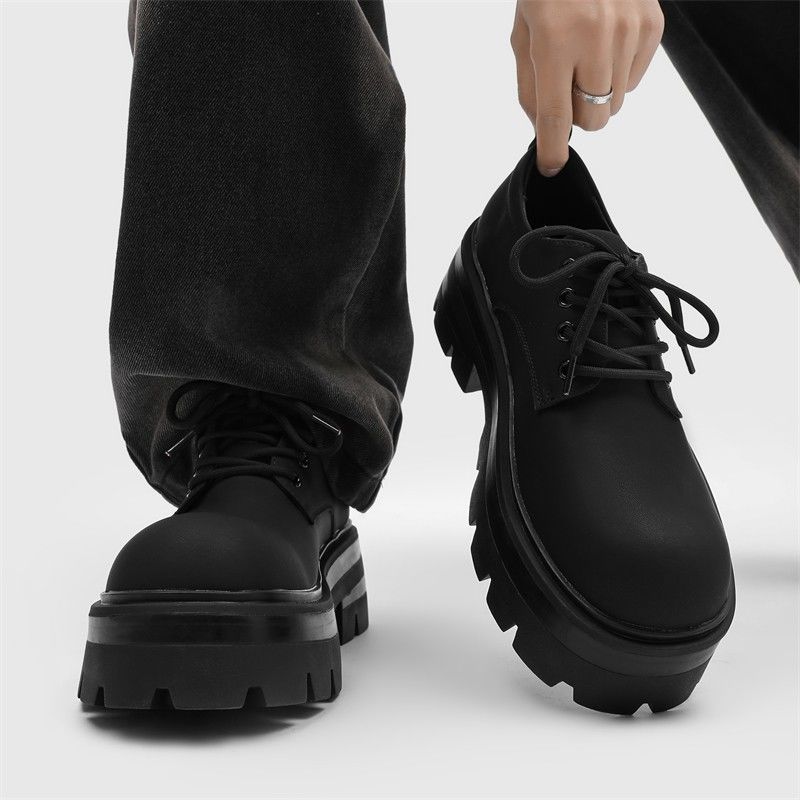 Thick-soled Derby Shoes for Men's Advanced Sense, Black Heightening Big Head Leather Shoes