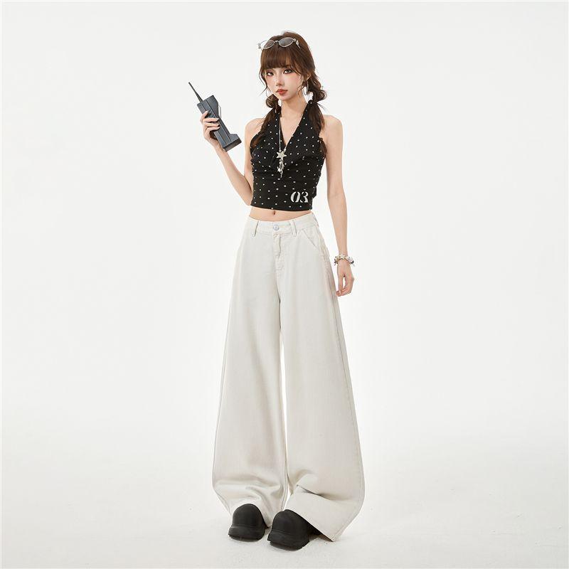 Spring Summer Pure Cotton Breathable Drape Relaxed Wide Leg Casual Denim Pants For Women Casual Pants Oversize Denim Trousers