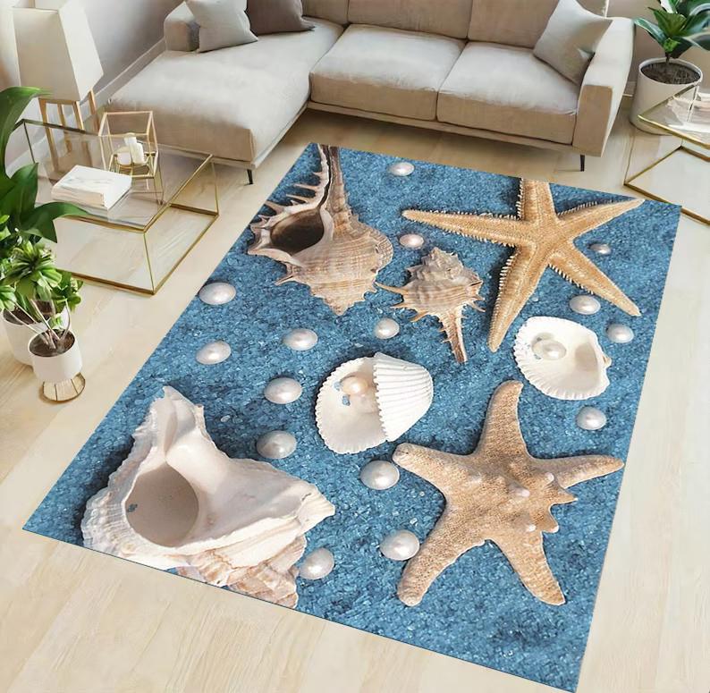 Visual 3D Sea Star Shell Carpet Fully Covered Sea Star Carpet Ocean Series Carpet Door Mat Room Bedroom Decoration Rug