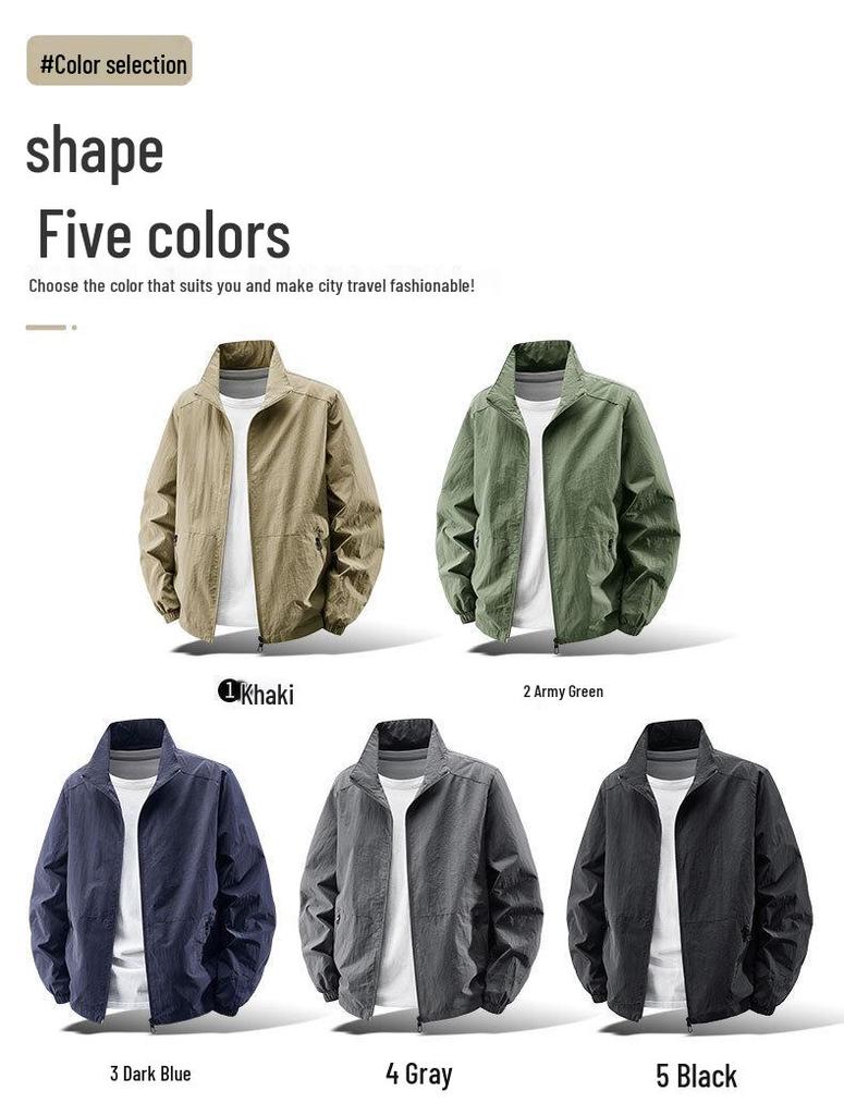 Men's 2025 Plus Size Thin Casual Jacket - Breathable Stand Collar for Spring & Autumn