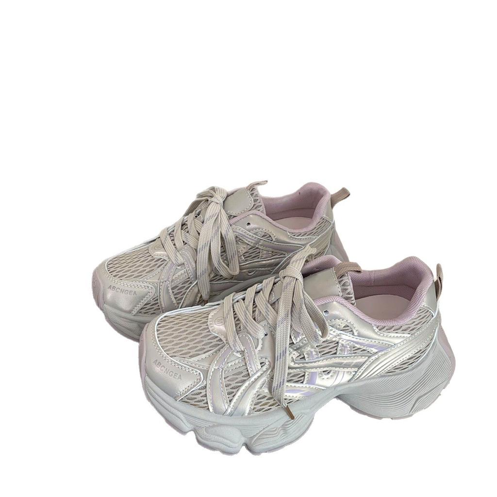 Spring and summer single net breathable dad shoes 2025 new fashion trend fried street thick sole heightening casual versatile sports shoes