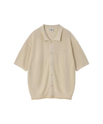 Lmr Stitch Point Collar Half Knit Cardigan Light Beige