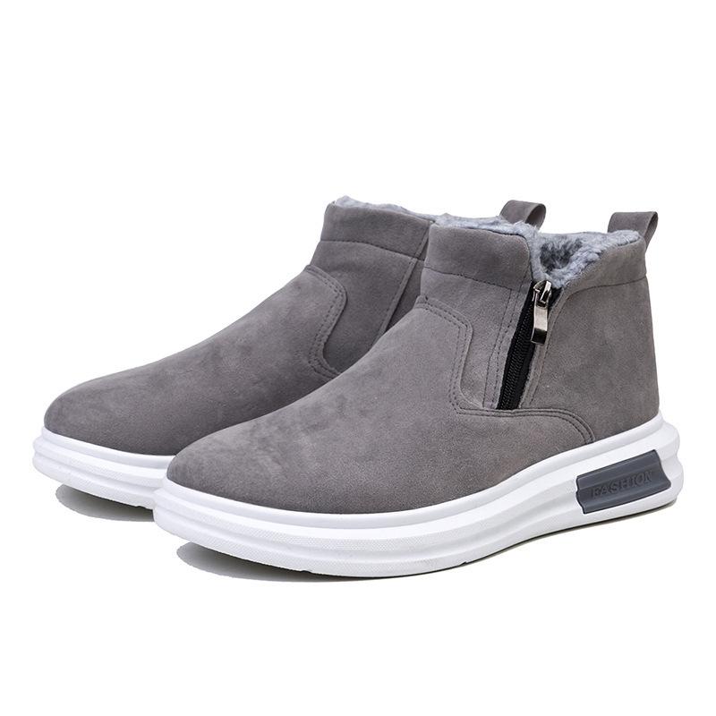 Outdoor Men's Snow Boots Warm Cotton Shoes Zip Plush Men Casual Shoes Solid Color Non-slip Mens Ankle Boots Winter New