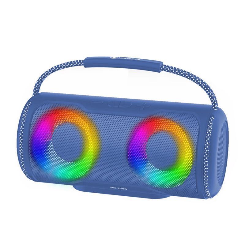 Portable NR2088 Bluetooth speaker with colorful lights, subwoofer, and wireless outdoor capabilities.