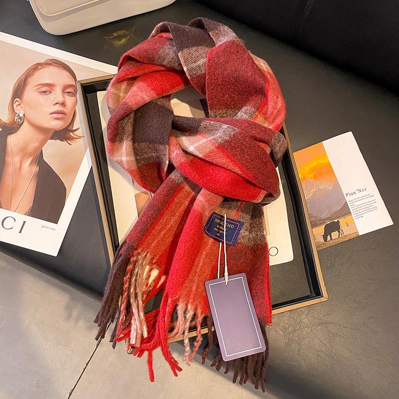 

Классический большой клетчатый шарф для мужчин и женщин, для пар, в корейском стиле, универсальный теплый шарф на шею, шарф для альпинизма, рождественские подарки красный