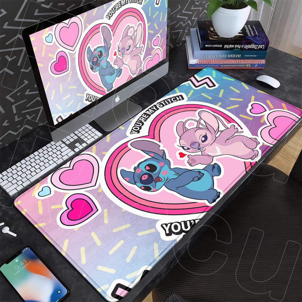 New Anime Mousepad Stitch And Angel Cute Office Deskmat 90x40cm Large Cartoon Gamer Cabinet Carpet Non-slip Keyboard Accessories