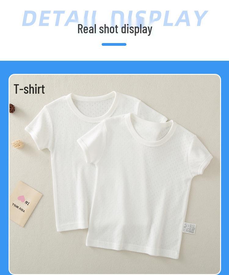 Children's Cotton Vest - Seamless Mesh Top, Solid Color, Round Neck, Loose Fit T-shirt for Boys and Girls