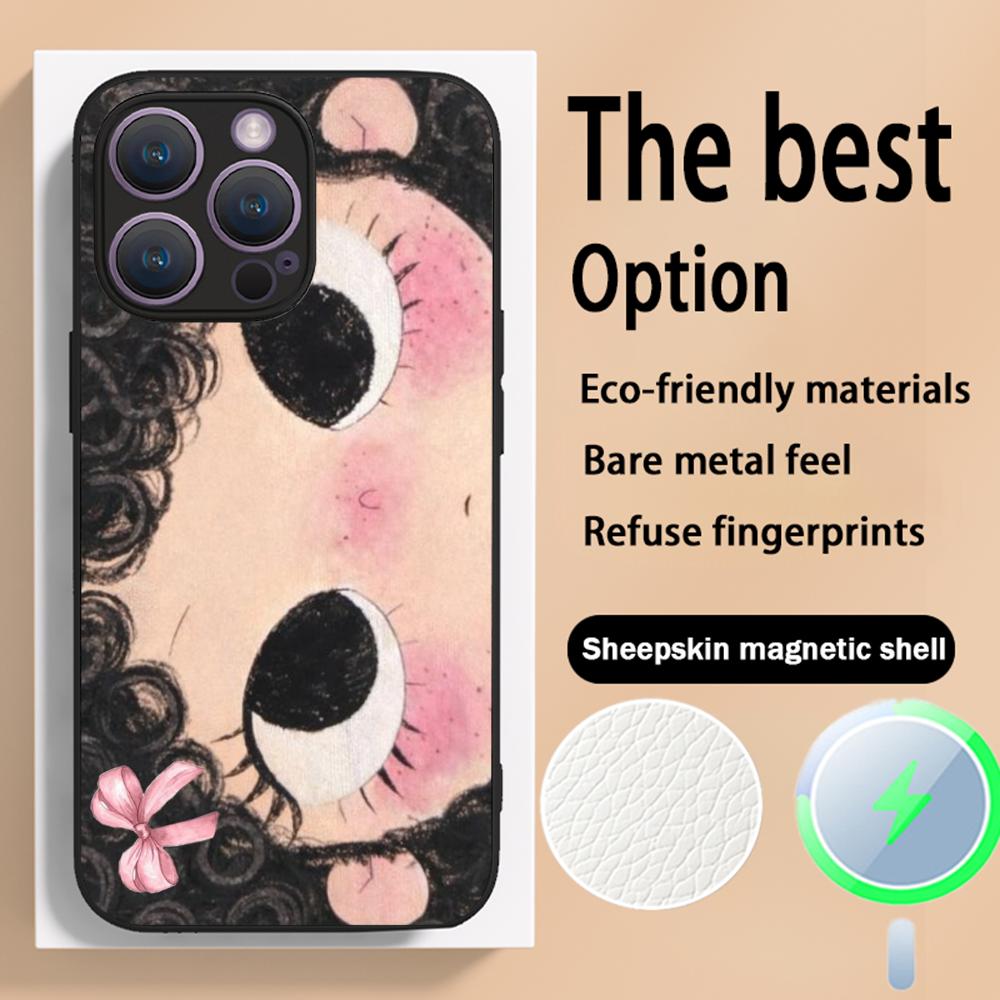 Big-eyed cute girl cartoon design Phone Case For iPhone 16 15 14 13 12 11 Plus Pro Max High-end Luxury Magsafe Sheepskin