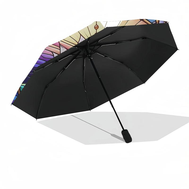 1pc Stained Glass Lotus Mandala Umbrella with Plastic Handle,Suitable for All Seasons Home Travel Outdoor UmbrellaDD1114