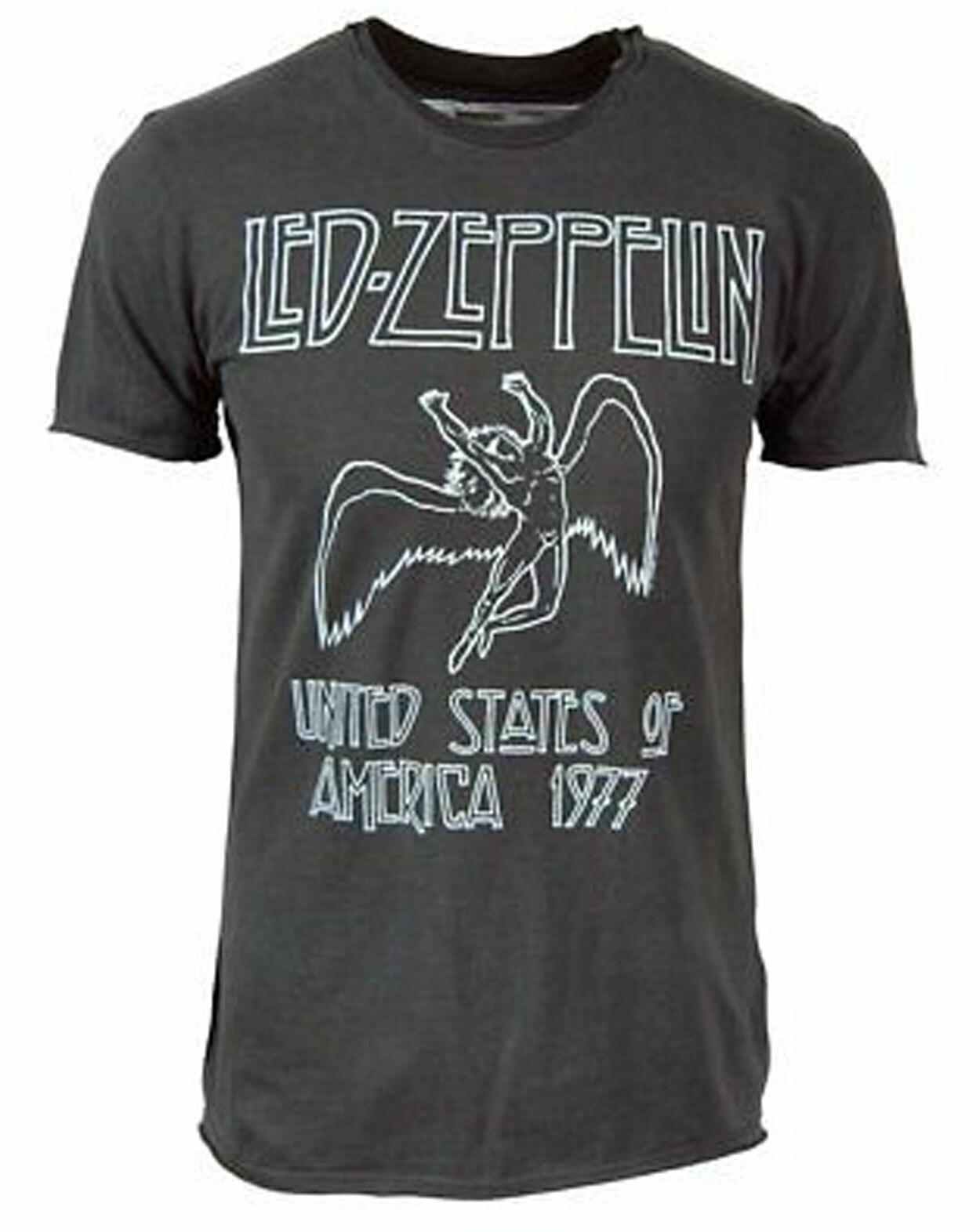 Amplified Led Zeppelin USA 77 Mens Charcoal T Shirt Led Zeppelin Classic Tee S