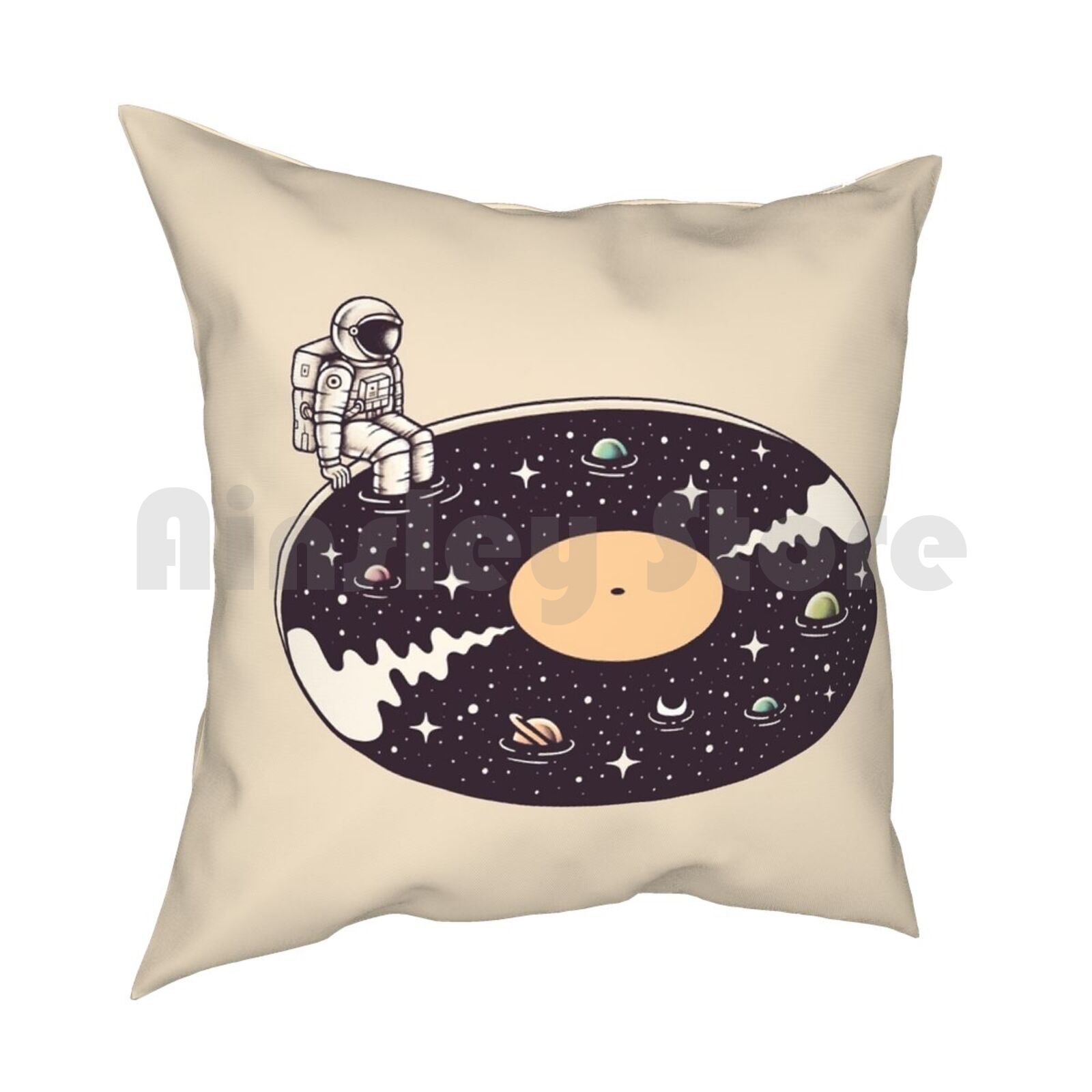 Cosmic Sound Pillow Case Printed Home Soft DIY Pillow Cover Astronaut Space Stars Planets Cosmos Vinyl Music Water Surreal 30x30cm 12x12in