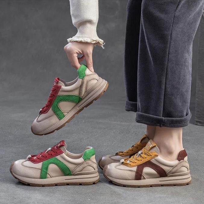 Johnature Sneakers Casual Mixed Colors Sports Shoes Genuine Leather Fashionable Comfortable Women's Shoes