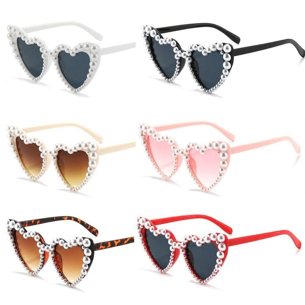 Heart-shaped Design Imitation Pearl Sunglasses UV400 Protection Heart-shaped Goggle  Women