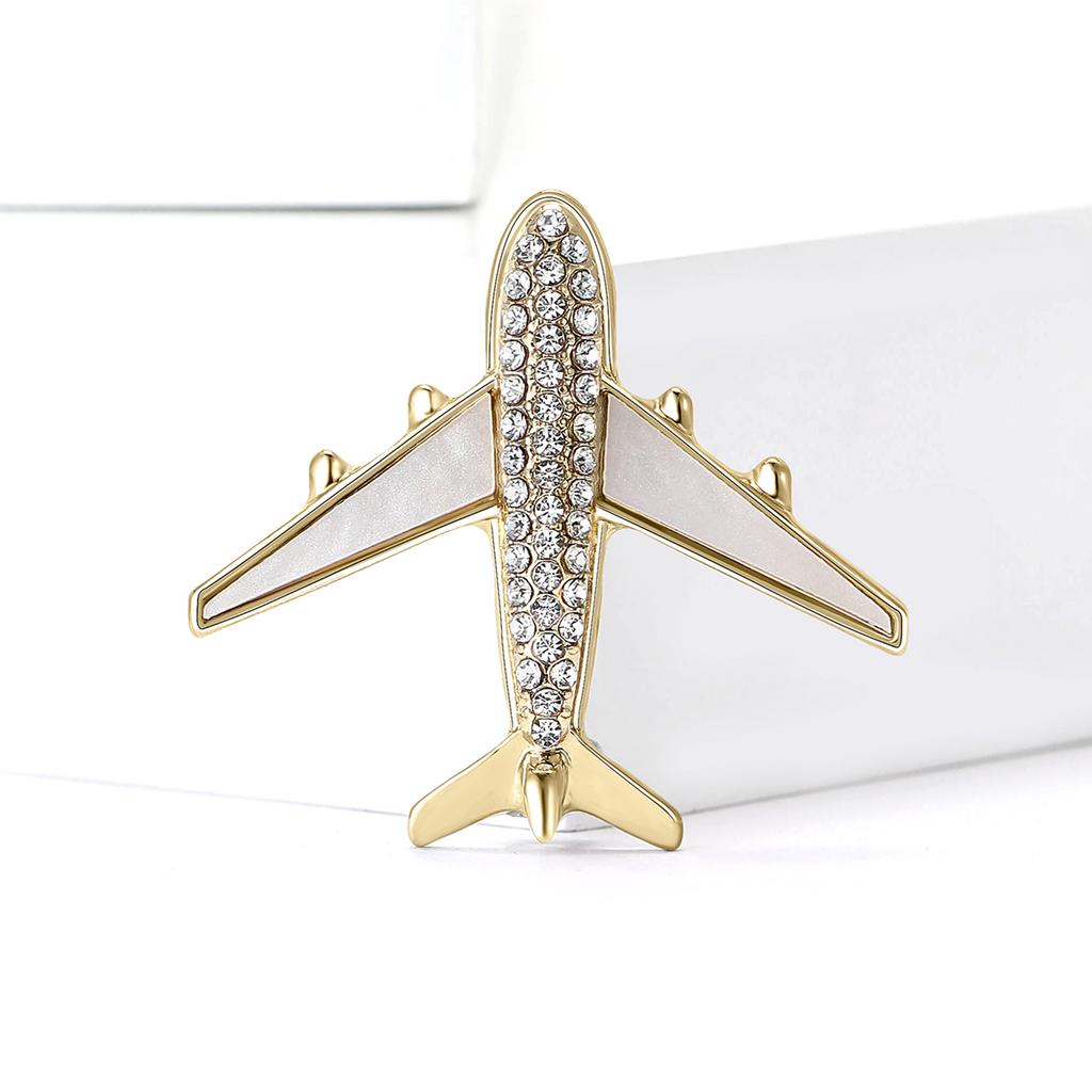 Stylish Rhinestone Aircraft Brooches for Women Enamel Transportation Pins Event Funny Luxury Gifts New Year Friends Decoration