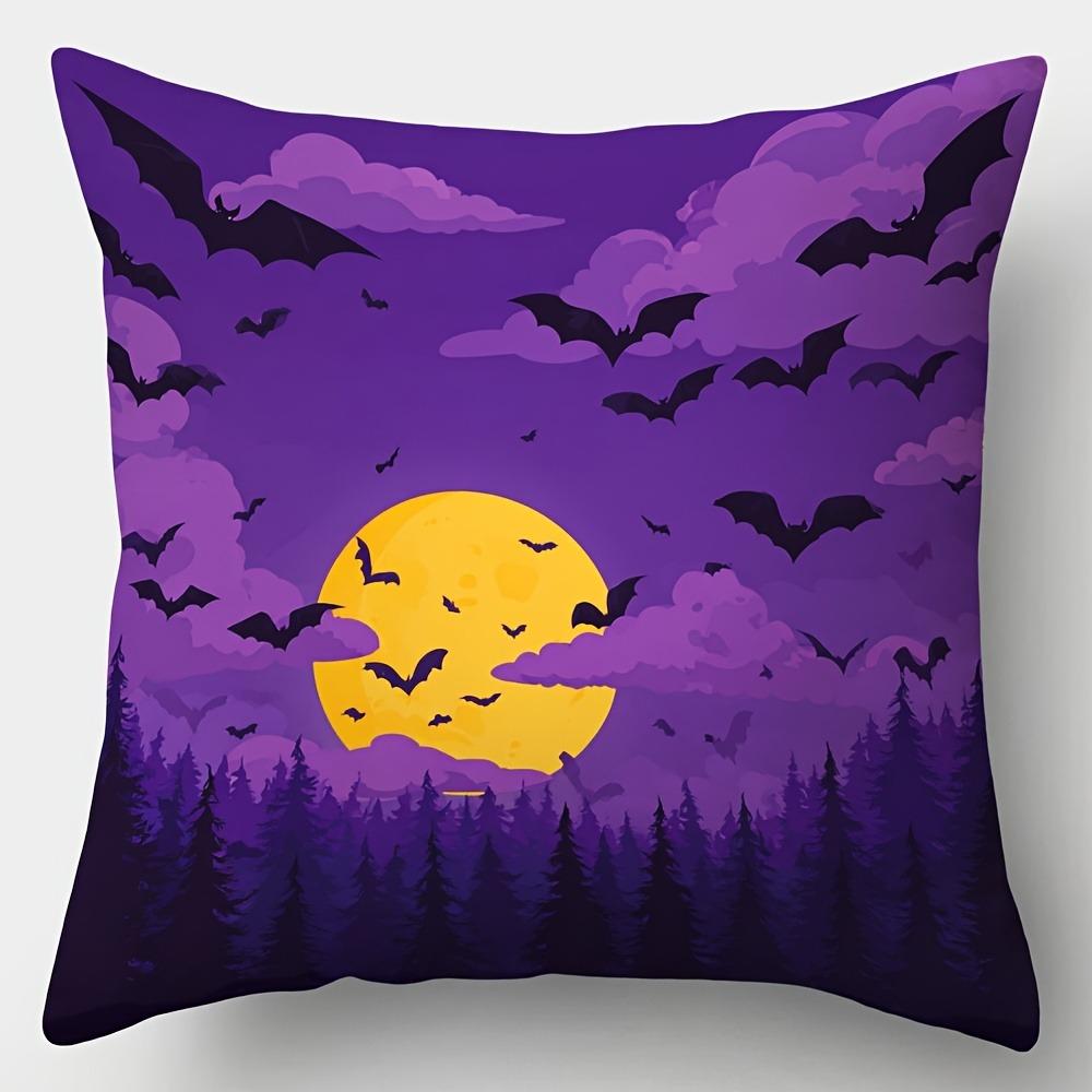 Home Decor Halloween Night: Bats, Moon & Witch Scenes Pattern Cushion Cover Suitable For Sofa Bedroom Car Pillow Cover