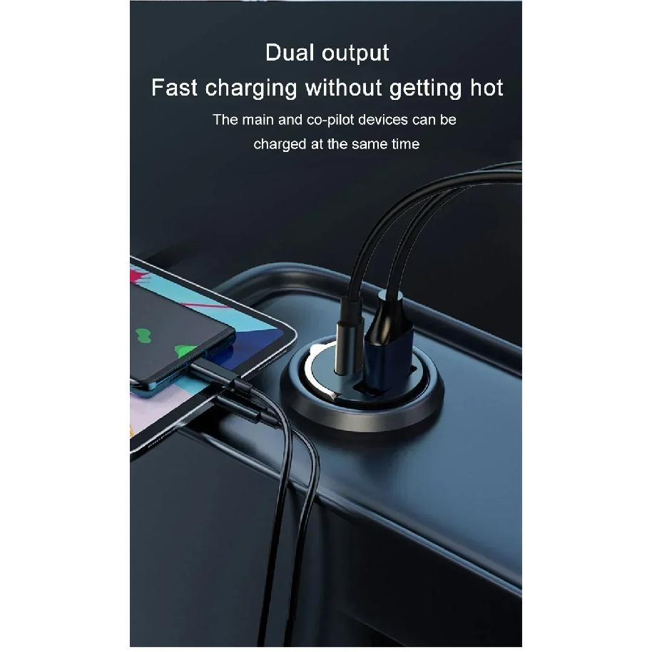 12-24V Car 200W Dual Port Mini USB Charger Ultra Fast Charging Cigarette Lighter Socket Aluminum Cell Phone Charging Adapter