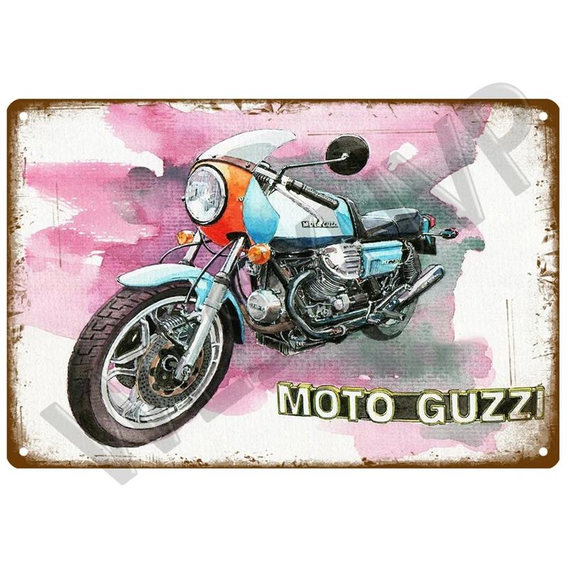 Moto Guzzi Old Man Plaque Metal Vintage Tin Sign Shabby Chic Decor Metal Signs Vintage Bar Decoration Metal Poster Metal Plate