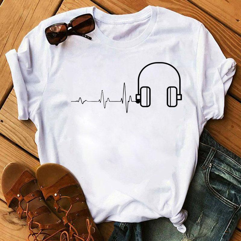 Music Note Heart Pinted T Shirt Fashion Women T Shirt 90S Girls Ladies Tops Cute Short Sleeve Tee Shirts Women T-Shirt Clothing
