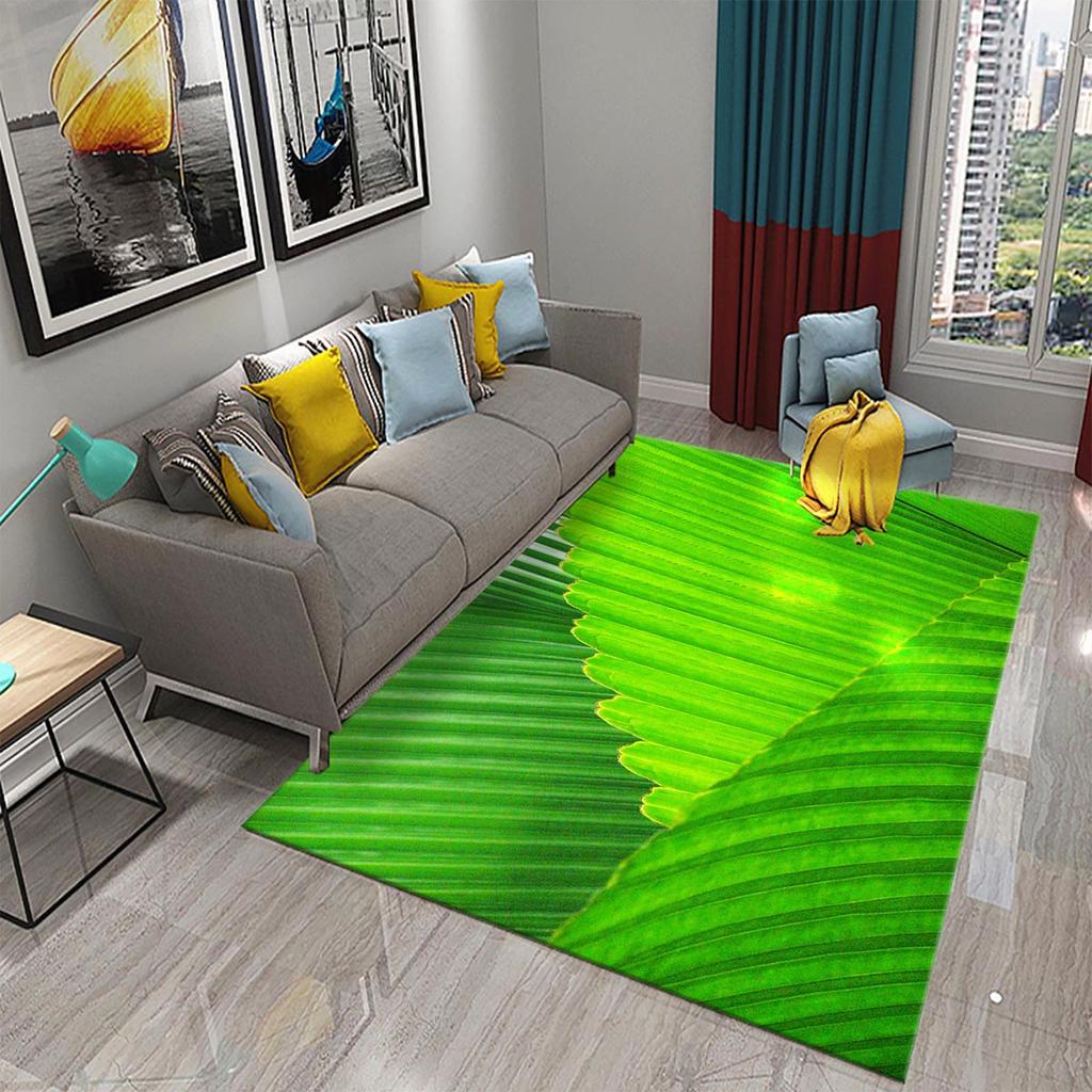 Rug Kitchen Bathroom Entrance Mat Non-Slip Rug Green Tropical Palm Leaf Sunset Rug Living Room Decoration Floor