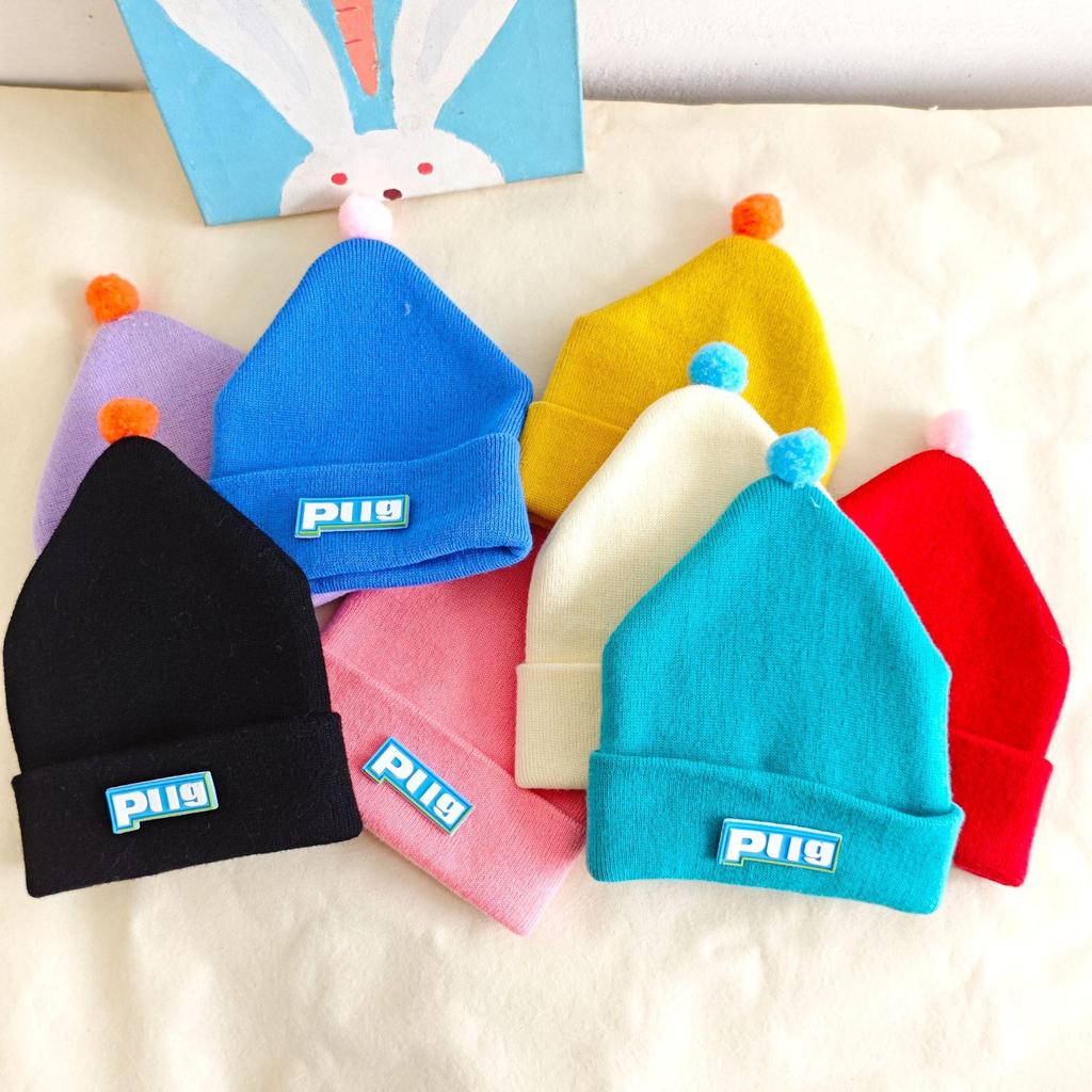 Baby Knit Wool Hat for 0-12 Months - Boys & Girls Solid Color with Letter Sticker - Warm Autumn & Winter Cap