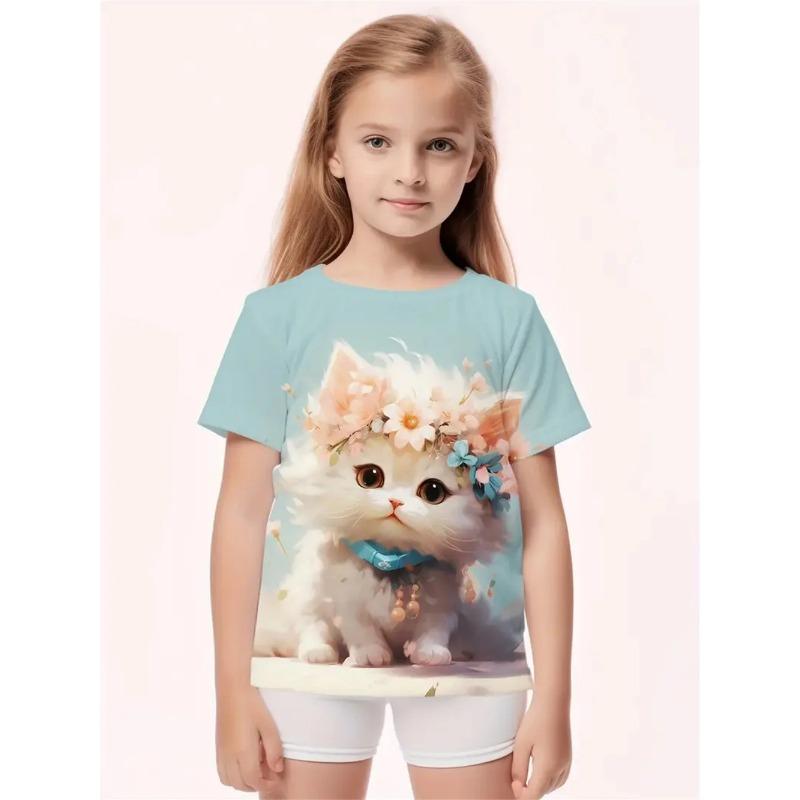 Dívčí oblečení Roztomilý zvířecí kreslený kočka 3D potisk Módní ležérní trička Vtipná dívčí trička