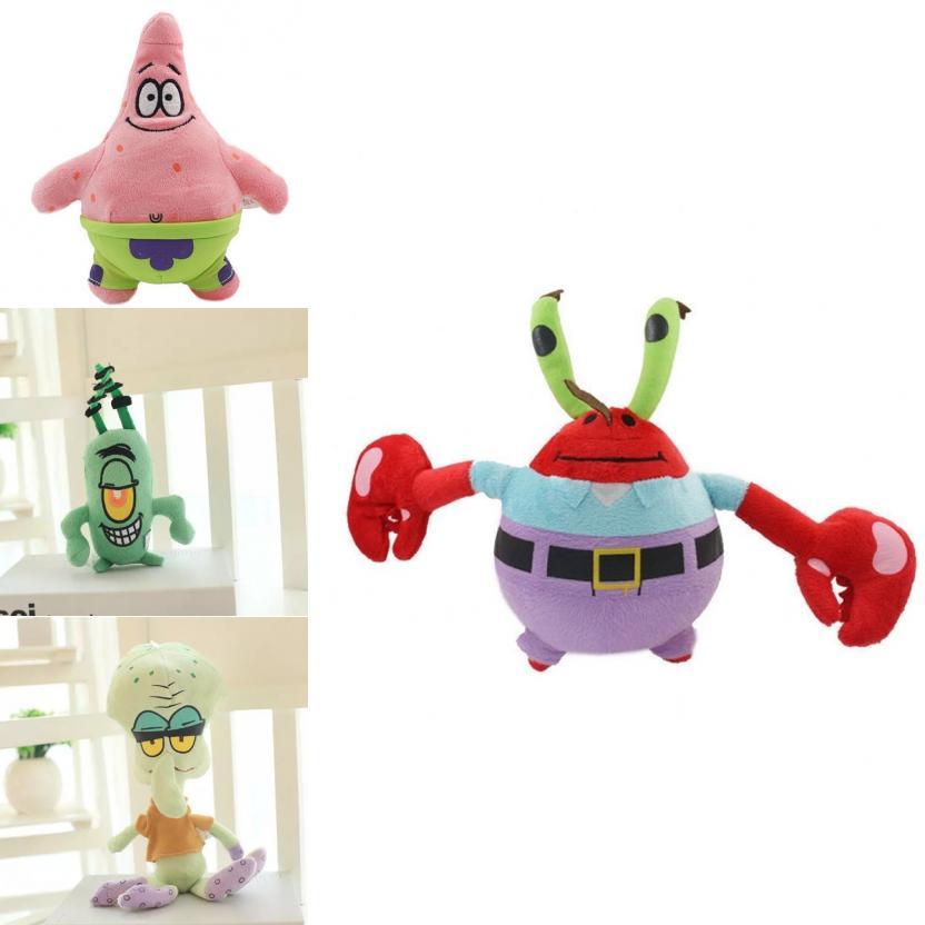 Cute Short Plush Cartoon Octopus Crab Starfish Snail Spongebob Series Toy Set