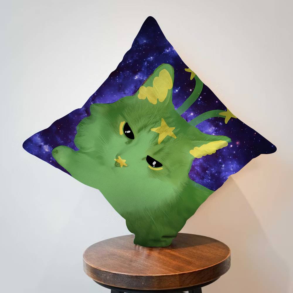 Cute Green Alien Cat Cushion Cover Pillow Cover Decor Pillowcase Printed Cushion Case for Couch