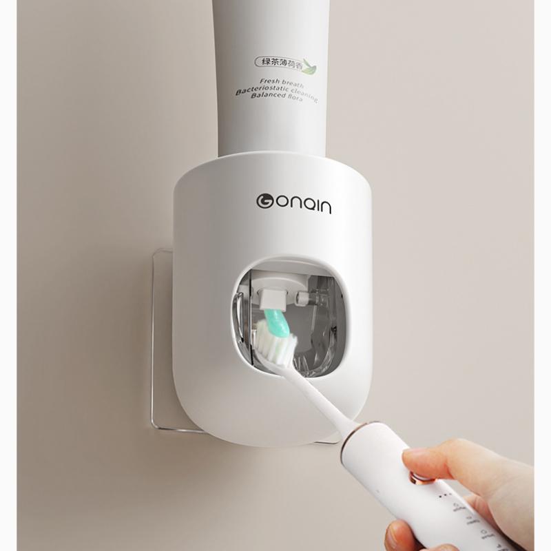 1 Pc Automatic Toothpaste Squeezer Household Wall-mounted Squeezer Set Bathroom Perforation-free Toothbrush Shelf