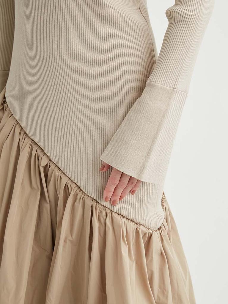 Emi Knit Docking Asymmetrical BEG Dress, 13WNO251004, Women's,