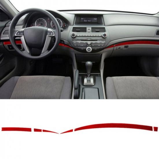 6Pcs Red Carbon Fiber Interior Dashboard Cover Trim Fit For 2008-12 Honda Accord