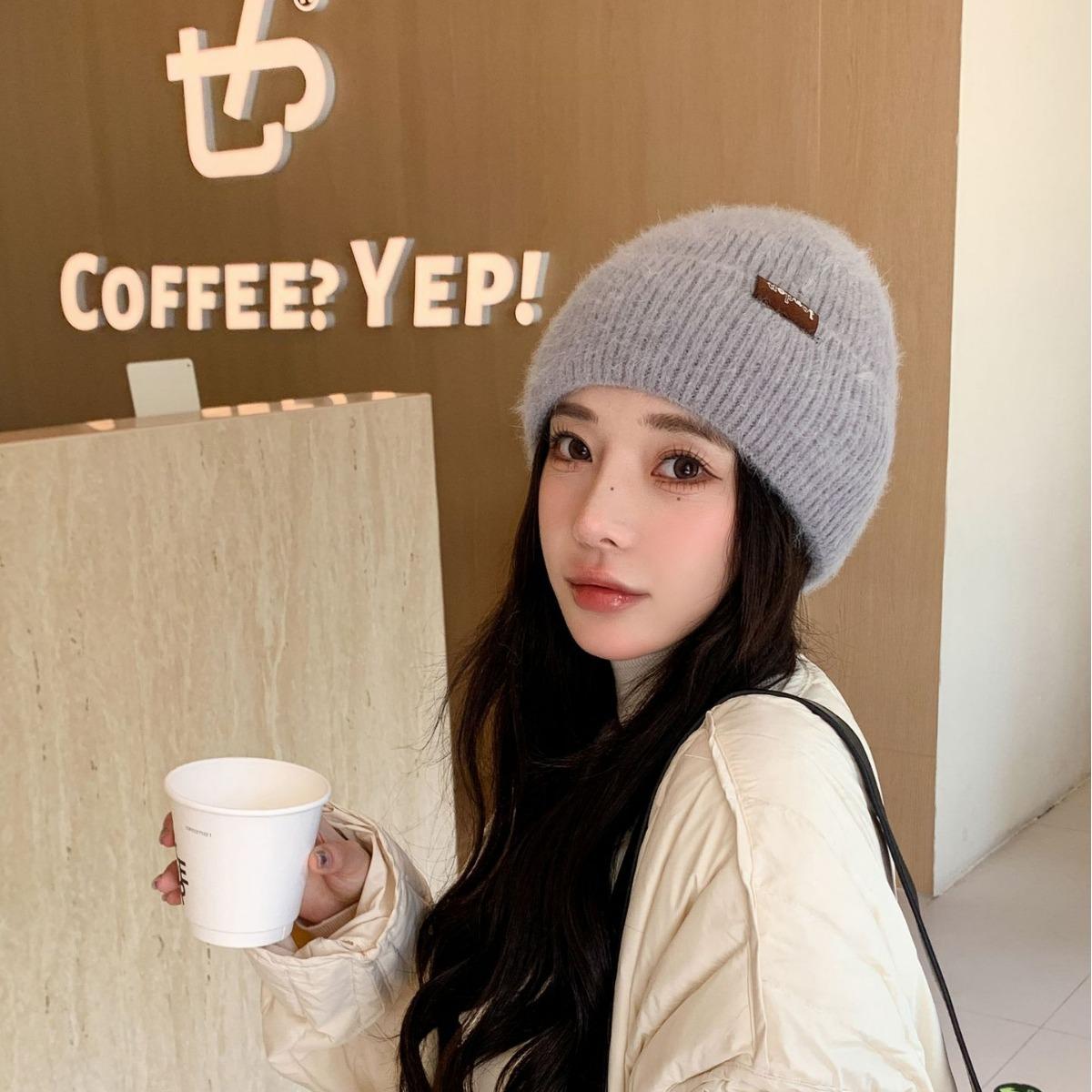

Autumn and Winter Women s Hat Plush New Korean Knitted Hat Versatile Warm Ear Protection Thickened Fashionable Student Wool Hat one size