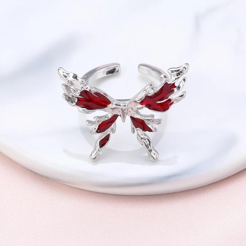 

Personality Red Enamel Butterfly Opening Rings for Women Punk Style Charm Stainless Steel Finger Ring Hip Hop Jewelry Y2K Gift resizable
