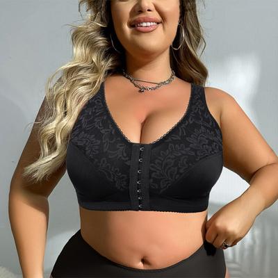 Large Chest Shows Small, Large Size Seamless Underwear Front Opening Buckle Ultra-thin Lace Bra All-inclusive, No Steel Ring Bra