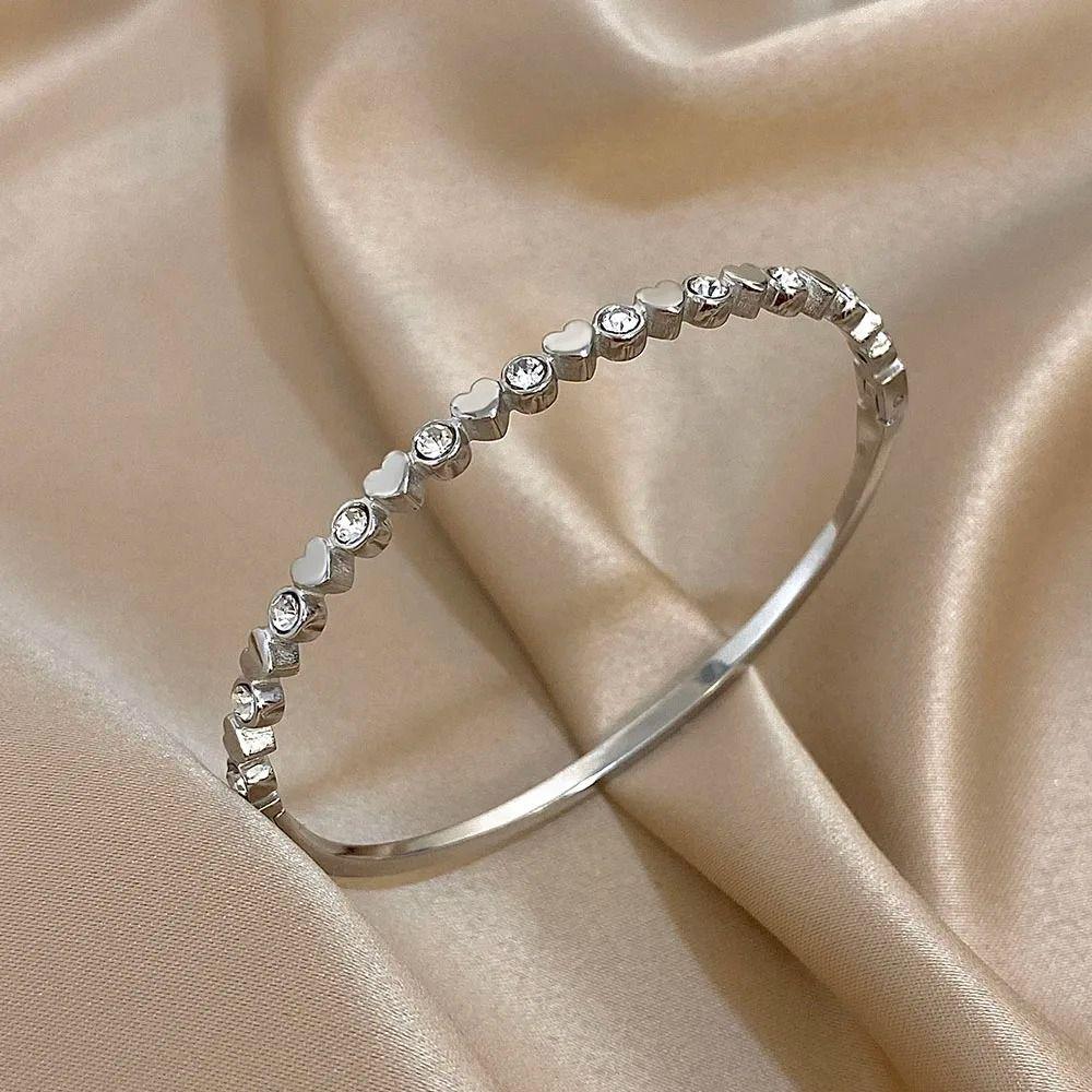 Love Heart Stacked Bangles Cute Fashion  Stainless Steel Bangle Jewelry Beads Cuff Bracelet  Daily