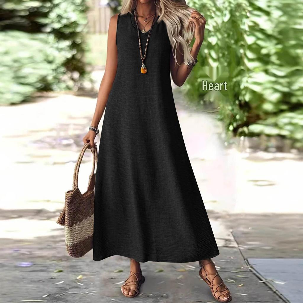 2025 Summer Sleeveless V-Neck Back Zip Elegant Long Dress for Women