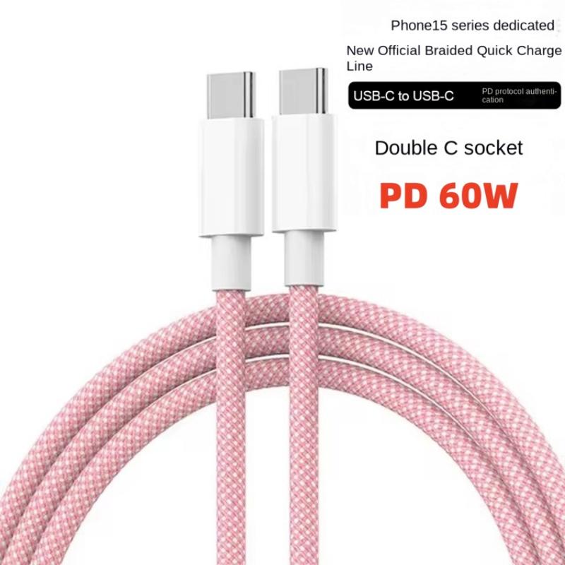 Usb C To Type C Fast Charging PD 60W Mobile Phone Date Cable For Iphone 15 Android Samsung Huawei Type C Braided Charger Cable