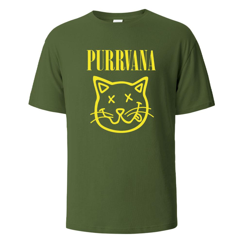 Purrvana Cat Head Print TShirt Summer Tees For Men Women 100 Cotton Oneck Oversize Casual Short sleeved Tops