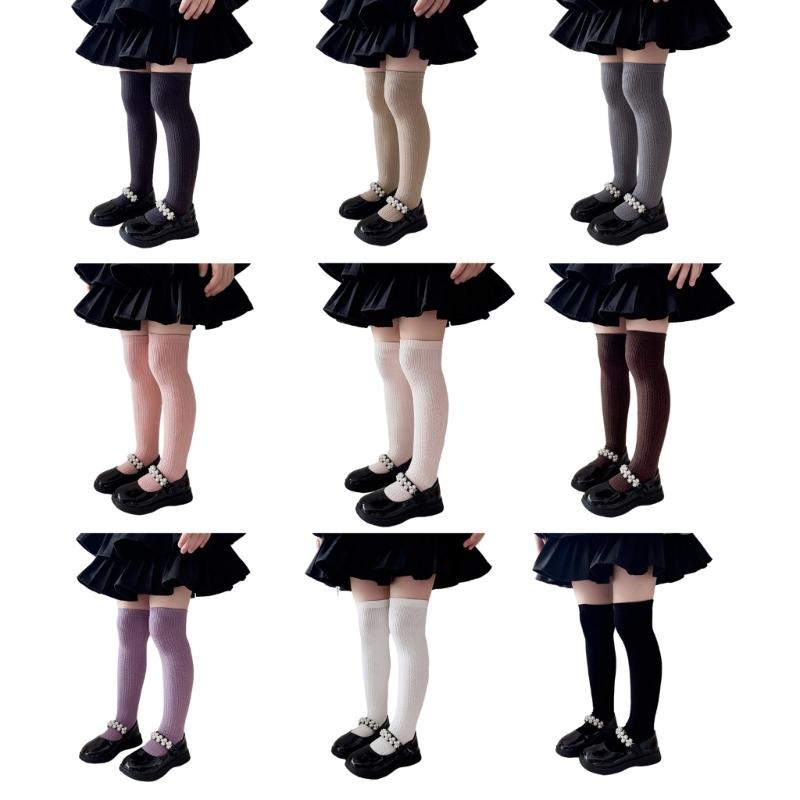 Stylish Children's Knee High Socks Soft and Breathable Above Knee Stockings Solid Non Slip Thickened Bottom Warm Socks