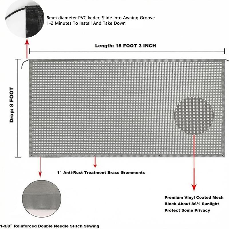 RV Awning Sun Shade Screen Sunshade 8x10ft/8x15.3ft For 16' RV Awning Mesh Sunscreen Motorhome Camper Trailer Screen UV Blocker