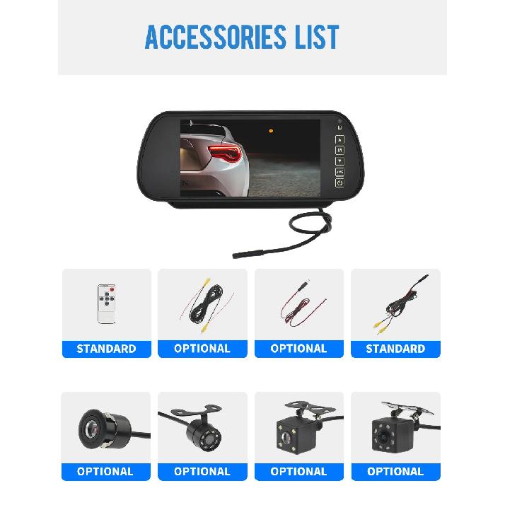 MJDOUD 7 Inch Rear View Mirror Monitor with Camera Rearview Mirror for Car Parking Backup Camera 7" TFT LCD HD Screen Universal