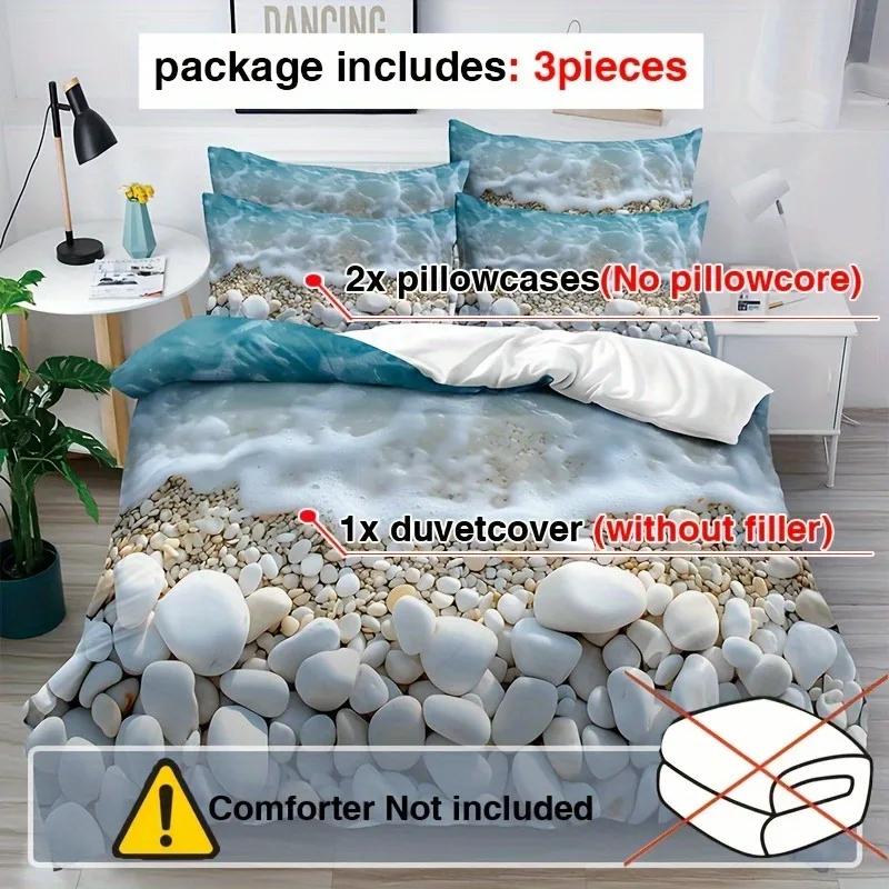3-delat påslakanset Seaside Oasis - Mjukt, Andningsbart, Bekvämt Sängkläder med Strandinspirerat Sand-, Havsvattenstryck