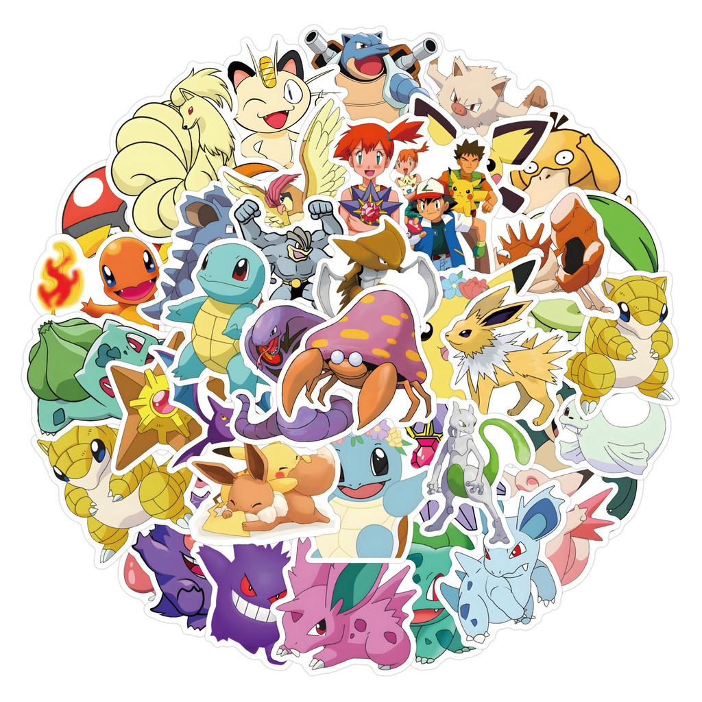 50 Pokemon Doodle Stickers Luggage Refrigerator Helmet Mobile Phone Kettle DIY Decorative Stickers