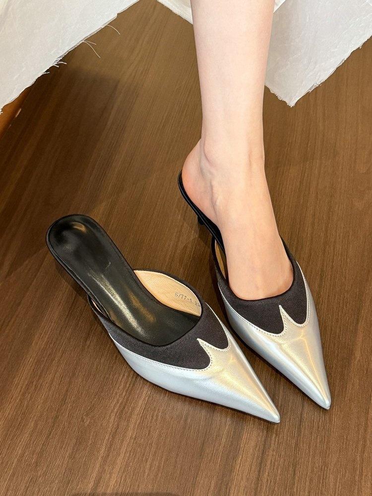 

Retro and trendy! Brown pointed spliced half slippers women s stiletto shoes 40 чорний