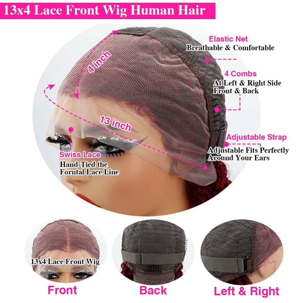 200 Density 13x4 13x6 Full Frontal Lace 99j Burgundy Preplucked Colored Straight Frontal Wig HD Transparent Lace Human Hair Wigs
