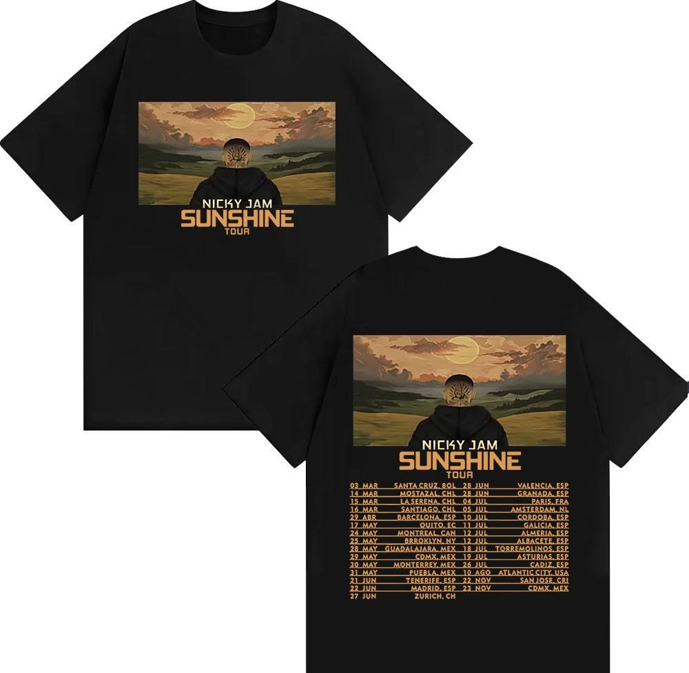 Rapper Nicky Jam Sunshine Tour Printed Tshirt Mens Clothing High Street Hip Hop Punk T Shirts pure Cotton Short Sleeve Top