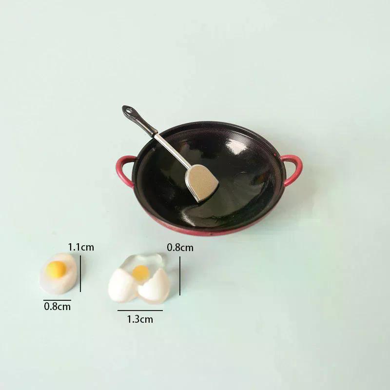 Dolls House Food Toys Dollhouse Miniature Kitchen Cookware Accessories 1:12 Dollhouse Simulation Egg Spatula Frying Pan Set