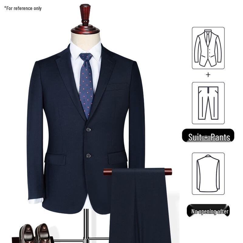 Romax Men's Formal Business Suit Jacket - Dark Blue Faux Wool