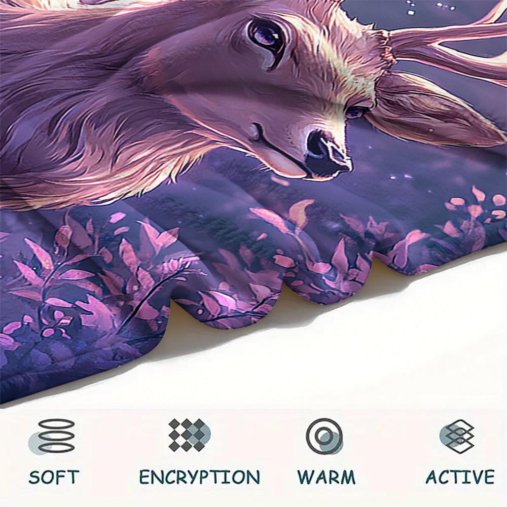 Deer Print Flannel Blanket, High quality Comfortable for All Seasons, Home Decor, Warmth and Comfort, Perfect for Christmas Gifts