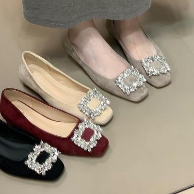 French Square Head Rhinestone Square Buckle Thick Heel Single Shoes with Skirt 2025 Autumn New Commuter Low Heel Mary Jane Shoes Women